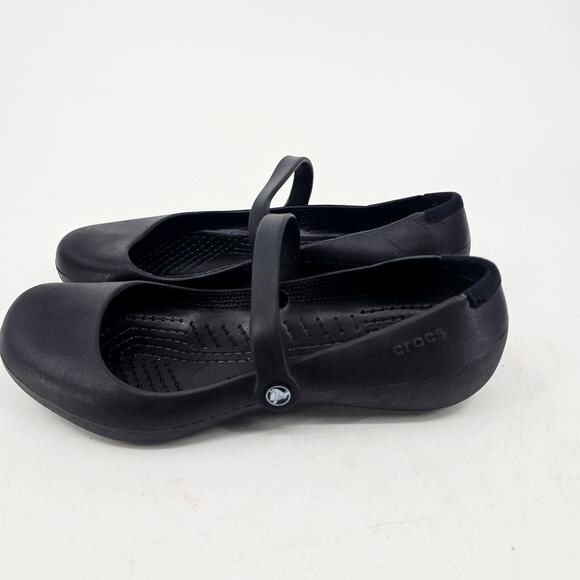 Crocs Women Shoe Alice Work Size 8 Black Slip Resistant Mary Jane Black Flats - Picture 3 of 8